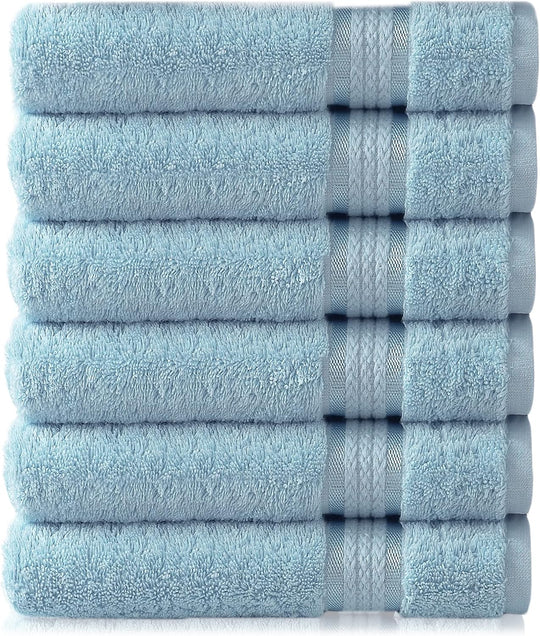 BASK Cotton Hand Towels – 6 Pack, Light Blue