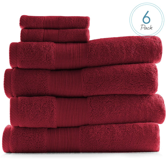 BASK Cotton Bath Towel Set – 6 Piece, Red