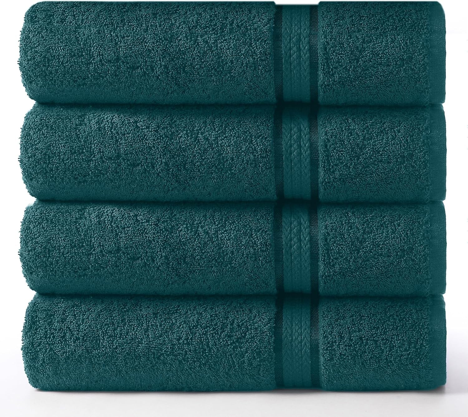 Ultra Soft 4 Pack Oversized Extra Large Bath Towels 30X54 Teal Weighs 22 Ounces - 100% Pure Ringspun Cotton - Luxurious Rayon Trim - Ideal for Everyday Use - Easy Care Machine Wash
