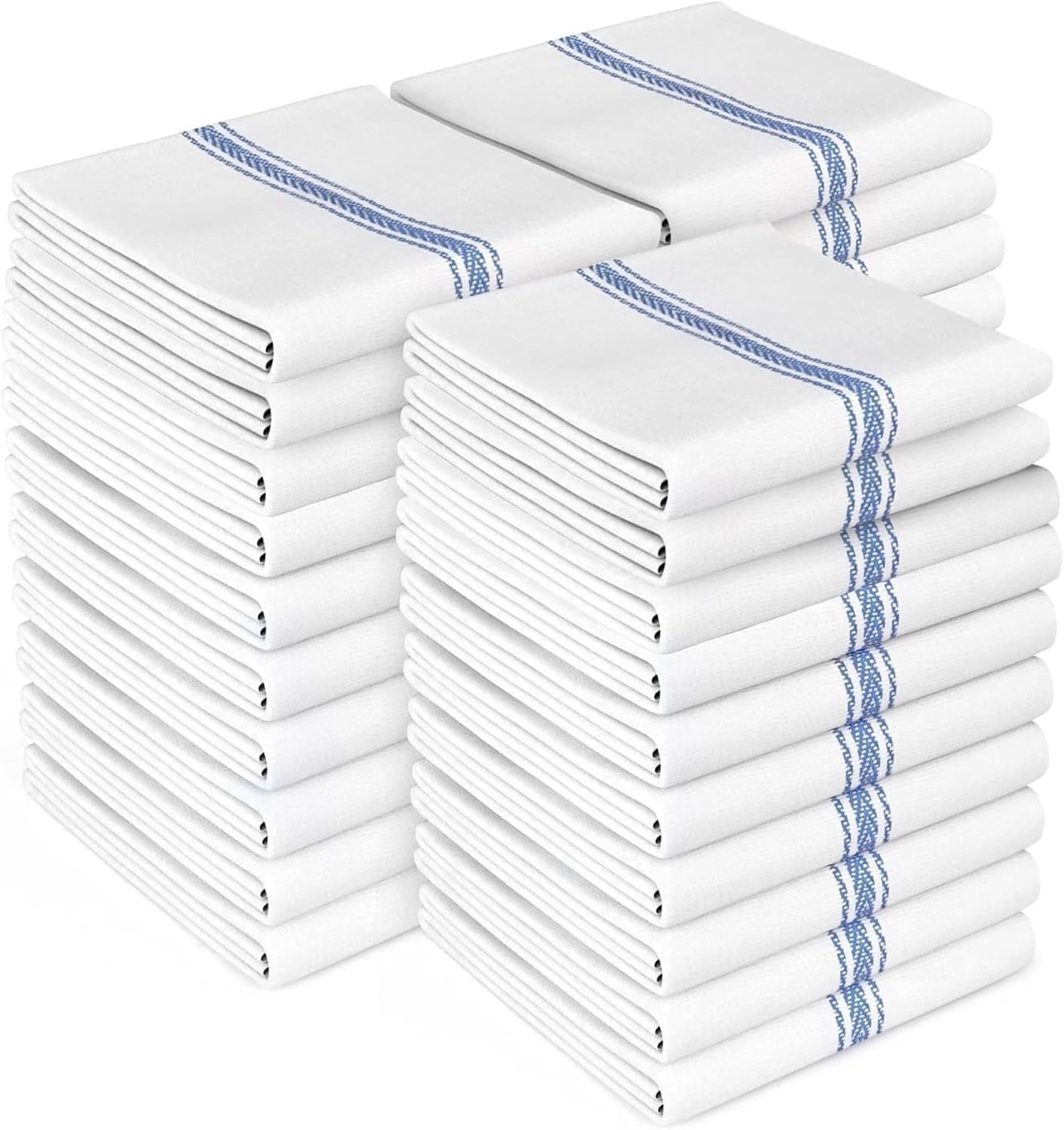 Classic Kitchen Towels - 30 Pack 100% Natural Cotton Towel Set, Reusable Wash Cloths, Absorbent Dish Towels, Machine Washable Hand Towels, Kitchen Essentials - 14” by 25”, Blue Striped