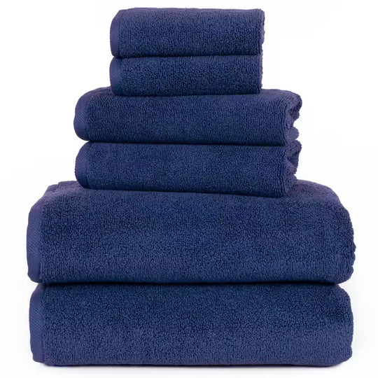 BASK Solid Cotton Bath Towel Set – 6 Piece, Navy