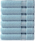 - 6 Pack - Ultra Soft Extra Large Hand Towels 16X28 Light Blue - 100% Pure Ringspun Cotton - Luxurious Rayon Trim - Ideal for Daily Use - Each Towel Weighs 6 Ounces