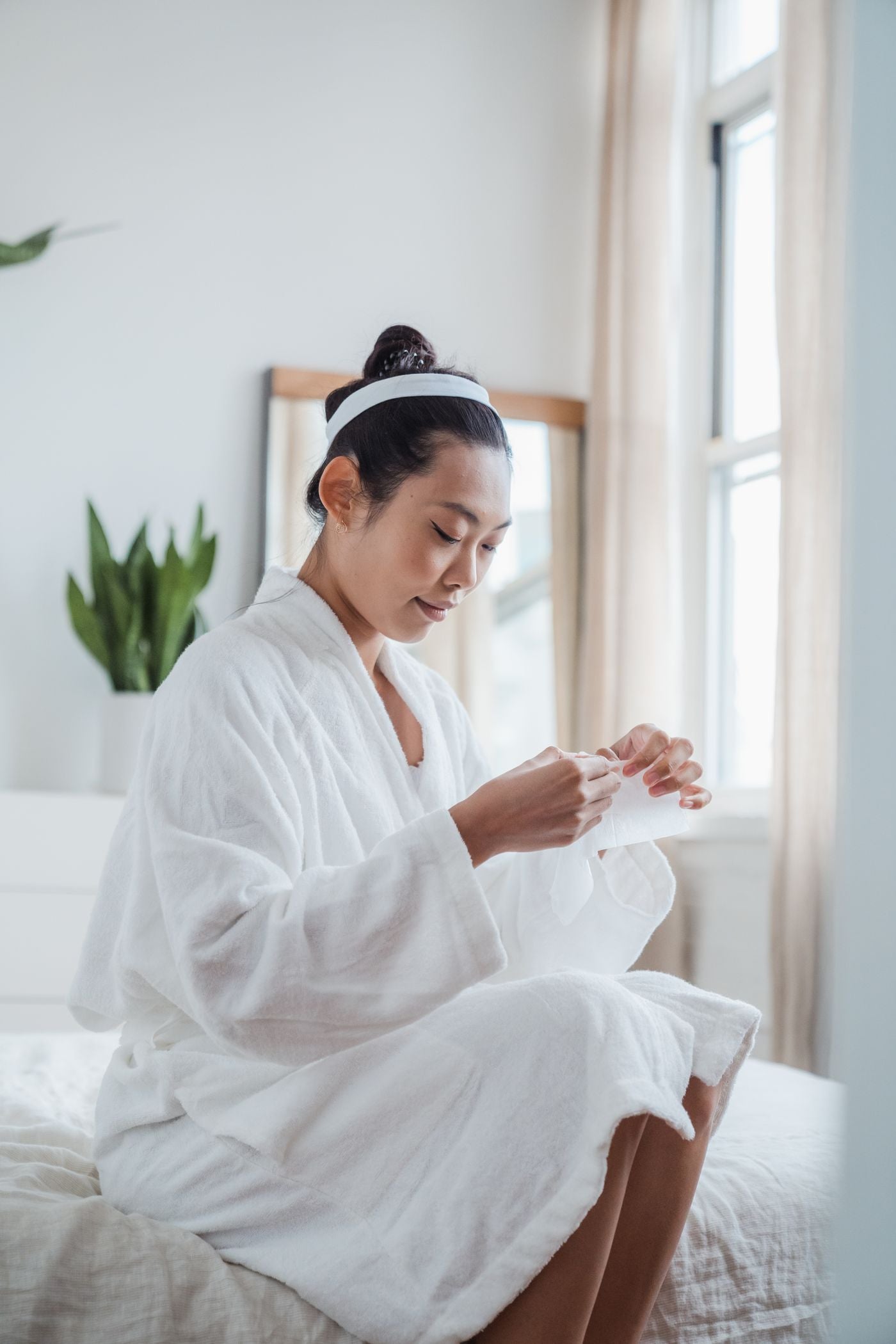 Person relaxing during a self-care routine